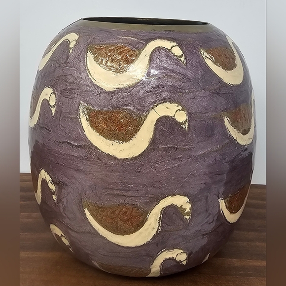 Vintage Brass & Enamel Cloisonne Handpaint Swan Vase Made in India 5" Tall - Picture 1 of 13